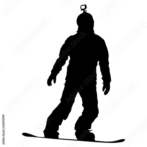 Black silhouettes snowboarders on white background illustration