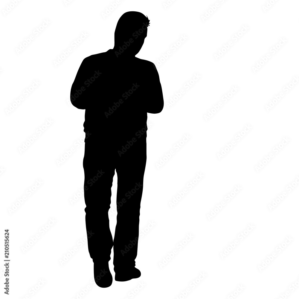 Black silhouette man standing, people on white background