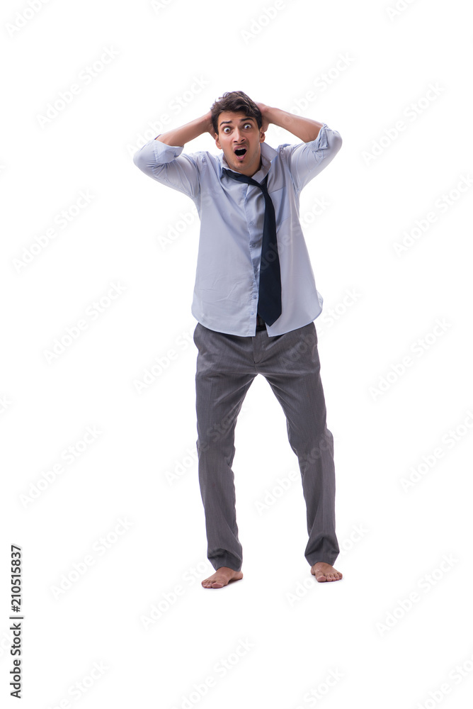 Barefooted businessman isolated on white background Barefooted businessman isolated on white background