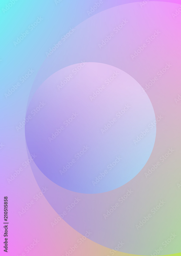 Circle fluid with round spheres. Gradient shapes on holographic background. Modern hipster template for covers, banners, flyers, report, brochure. Minimal circle fluid in vibrant neon colors.