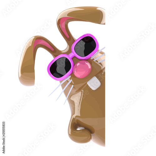 Vector 3d Funny cartoon chocolate Easter bunny rabbit peeps out.