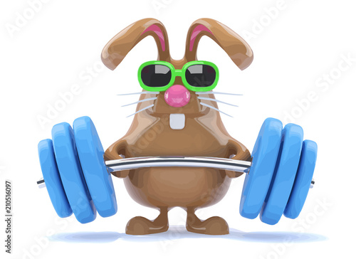 Vector 3d Funny cartoon chocolate Easter bunny rabbit weightlifter