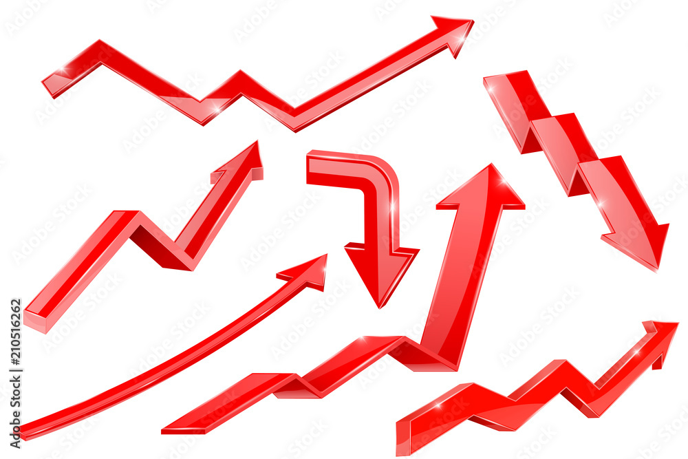 Red arrows. 3d shiny set of icons