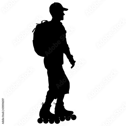 Black silhouette of an athlete on roller skates on a white background
