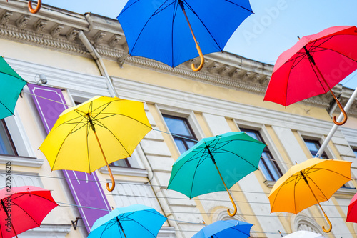  Colorful umbrellas background.