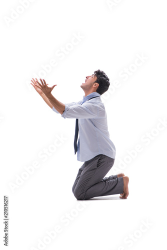 Obraz na plátně Barefooted businessman isolated on white background
