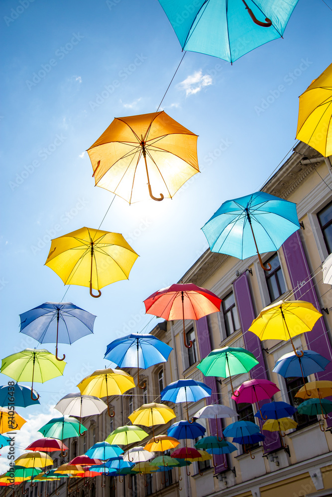  Colorful umbrellas background.