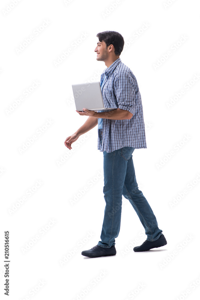 Young student with laptop isolated on white Young student with laptop isolated on white