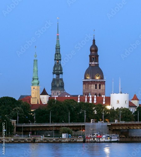 Night view on historical center of old Riga - the capital of Latvia and the l...