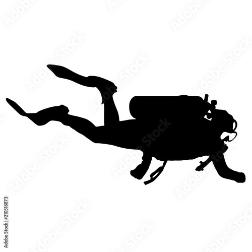 Black silhouette scuba divers on a white background