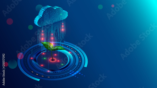 Cloud storage with big data analysis processing. Data information flow analyzing helping business analytics, management and strategy. Information technologies isometric illustration concept.