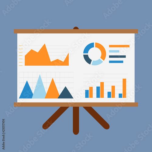 Business Statistics On The Board, Flat Design