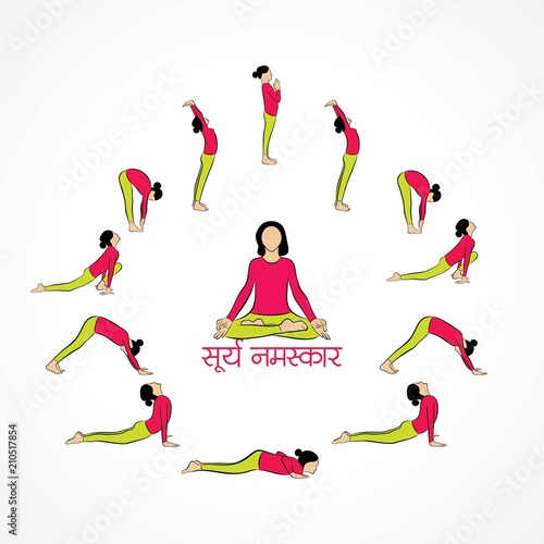 illustration of woman doing SURYA NAMASKAR