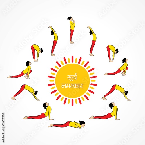 illustration of woman doing SURYA NAMASKAR