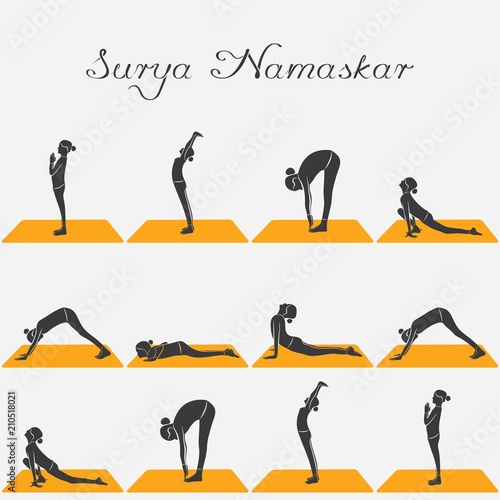 illustration of woman doing SURYA NAMASKAR