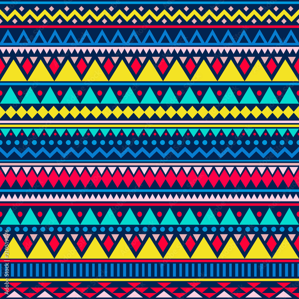 Colorful ethnic seamless pattern. Cute tribal background. Geometrical backdrop. Vector illustration. Colorful ethnic seamless pattern. Cute tribal background. Geometrical backdrop. Vector illustration.