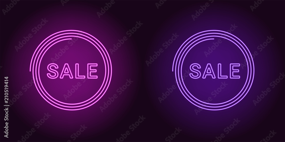Neon icon of Purple and Violet Sale badge