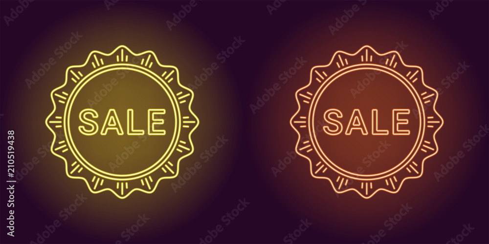 Neon icon of Yellow and Orange Sale badge