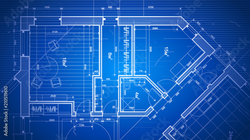vector architectural plan - abstract architectural blueprint of a modern residential building / technology, industry, business concept illustration: real estate, building, construction & architecture