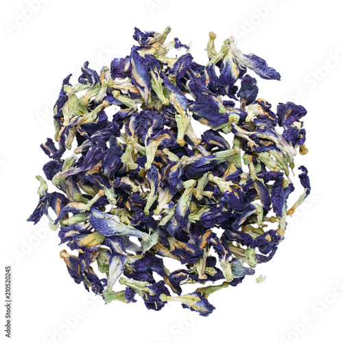 Photography Sun dried butterfly pea flowers isolated on white