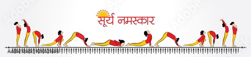 illustration of woman doing SURYA NAMASKAR photo