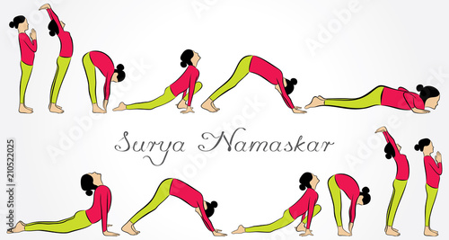 illustration of woman doing SURYA NAMASKAR