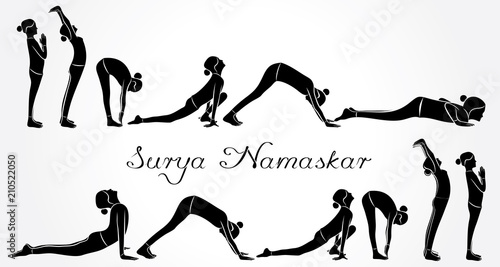 illustration of woman doing SURYA NAMASKAR