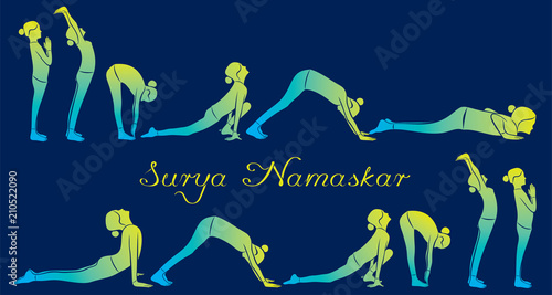 illustration of woman doing SURYA NAMASKAR