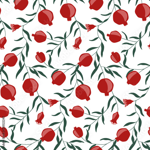 Hand drawn pomegranate seamless pattern. Vector backdrop. Wallpaper with ripe garnet fruits. Good for fabric, textile, printing.