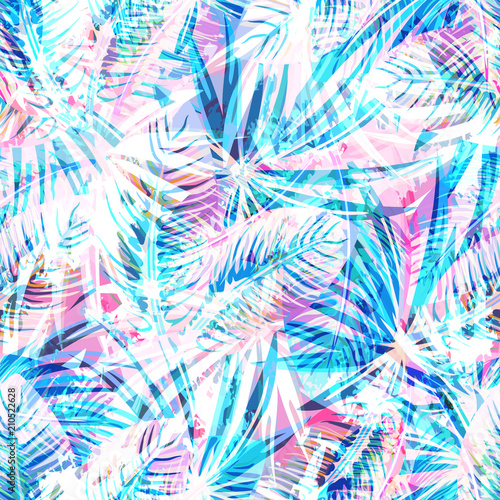 Seamless exotic pattern with abstract tropical plants. Vector modern design f...