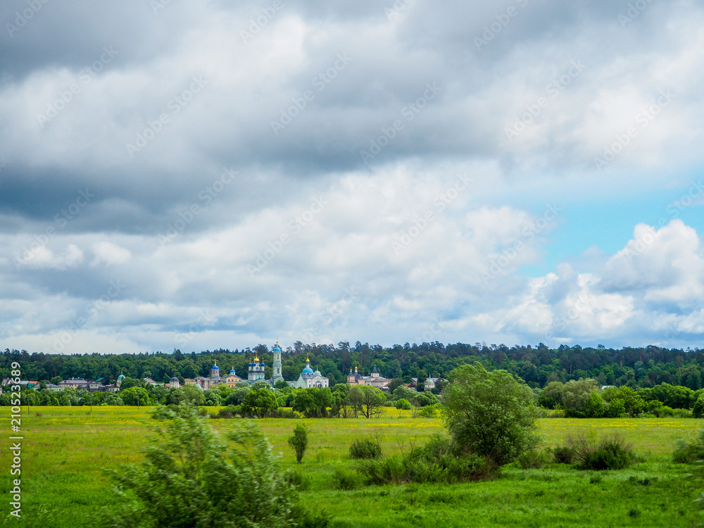 Monastery Optina Pustyn in the summer. City of Kozelsk. Russia, panoramic view of the famous monastery