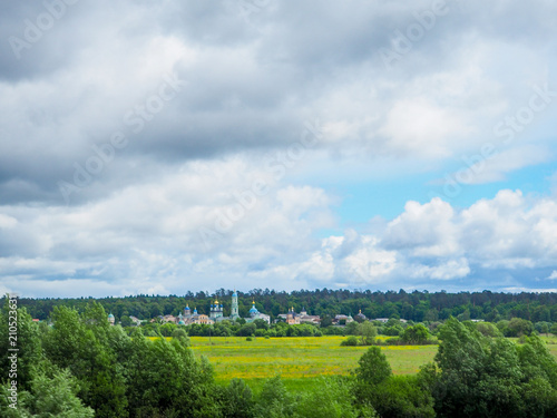 Monastery Optina Pustyn in the summer. City of Kozelsk. Russia, panoramic view of the famous monastery