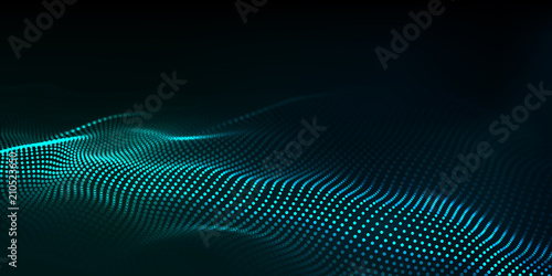 Big data. Futuristic technology blue background. Cyber technology. Technology background. Wave 3d.