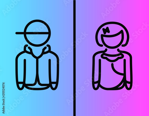 Men And Women symbol vector icon flat style isolated on blue and pink background