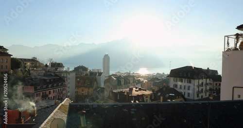 Panorama of the city of Montreux Switzerland. View of European town landscape2 photo