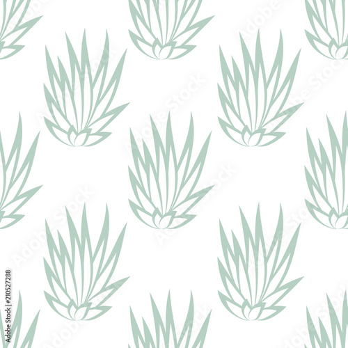 Linear succulent bush seamless pattern on white background. Vector illustration.