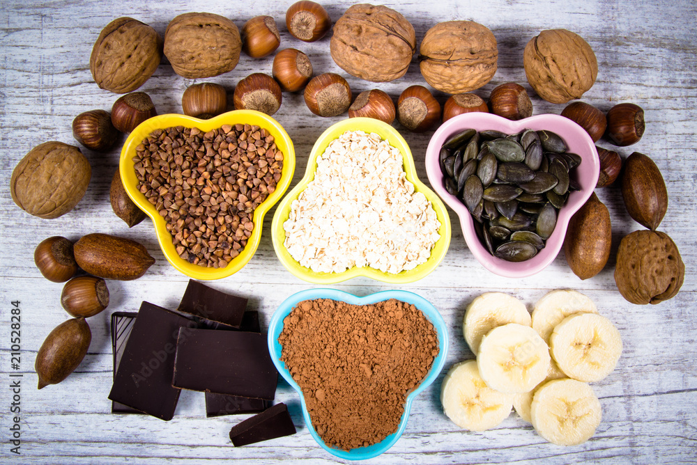 Products containing magnesium. Healthy food. Products containing magnesium. Healthy food.