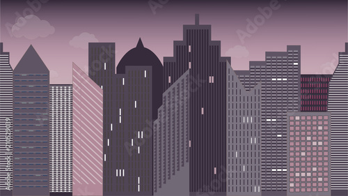 Horizontally seamless  illustration of cityscape. Night. Colorful. Panoramic view.