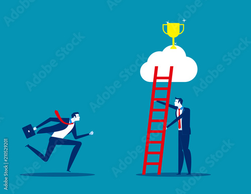 Best leader helps employee for growth and success. Concept business vector illustration, Flat business cartoon style, Prize & Award, Teamwork, Leadership, Growth.
