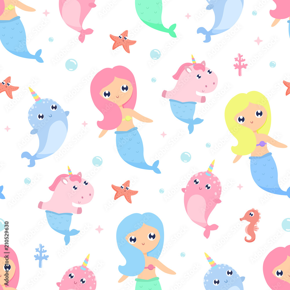 Naklejka premium Mermaid seamless background