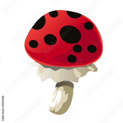 Fantasy mushroom with black spots isolated on white background. Vector cartoon close-up illustration.