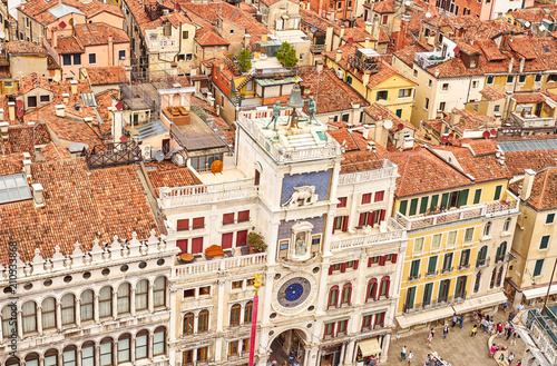 Clock Tower "Torre dell'orologio" at St Mark's square in Venice seen from above 
