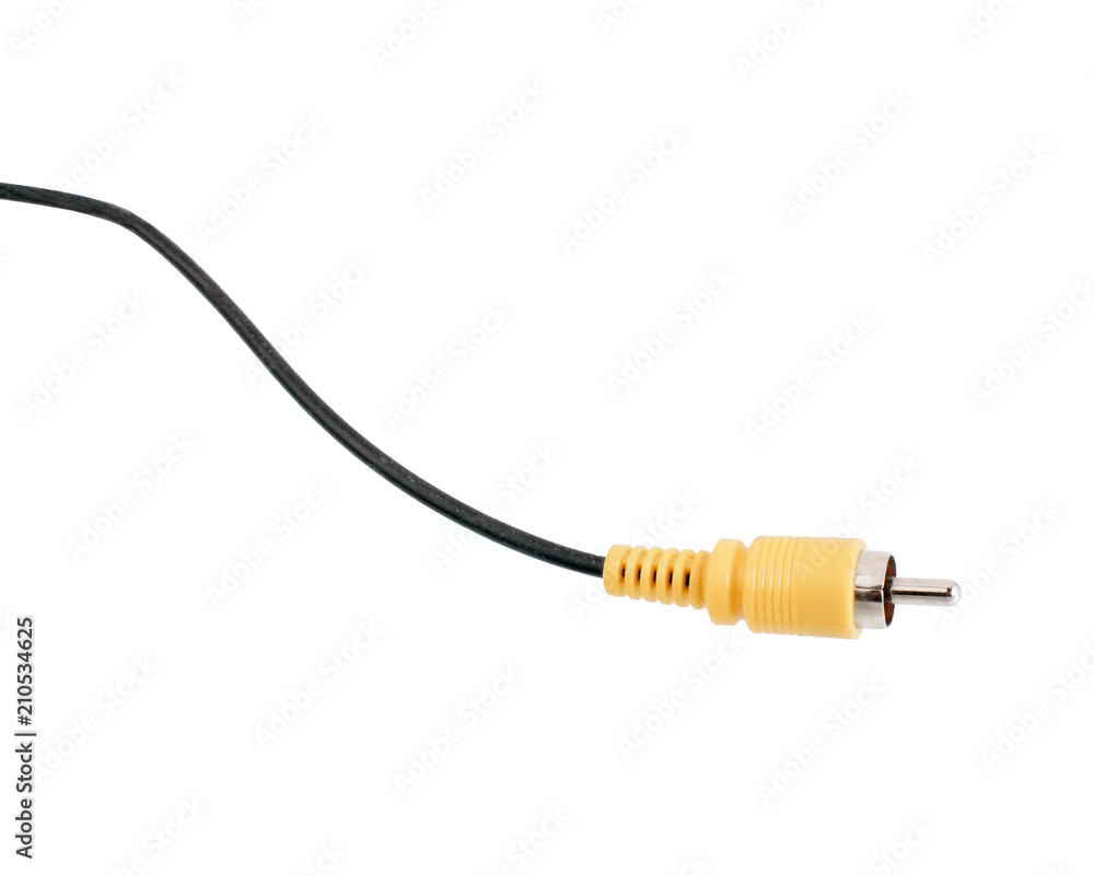 yellow RCA jack cable isolated on white background yellow RCA jack cable isolated on white background