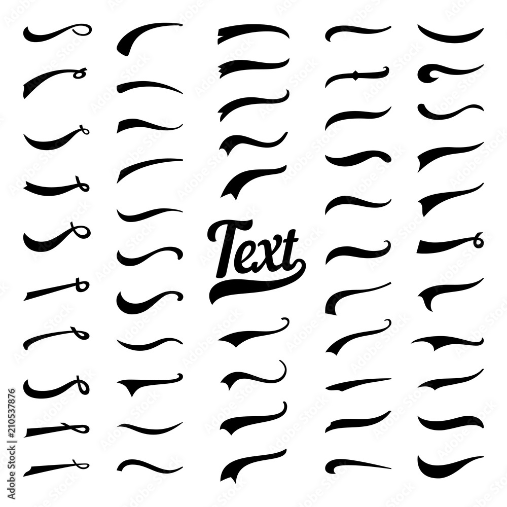 Typography tails shape for football or athletics baseball sport team sign. Texting letters tail for lettering or logo design vector set - obrazy, fototapety, plakaty 