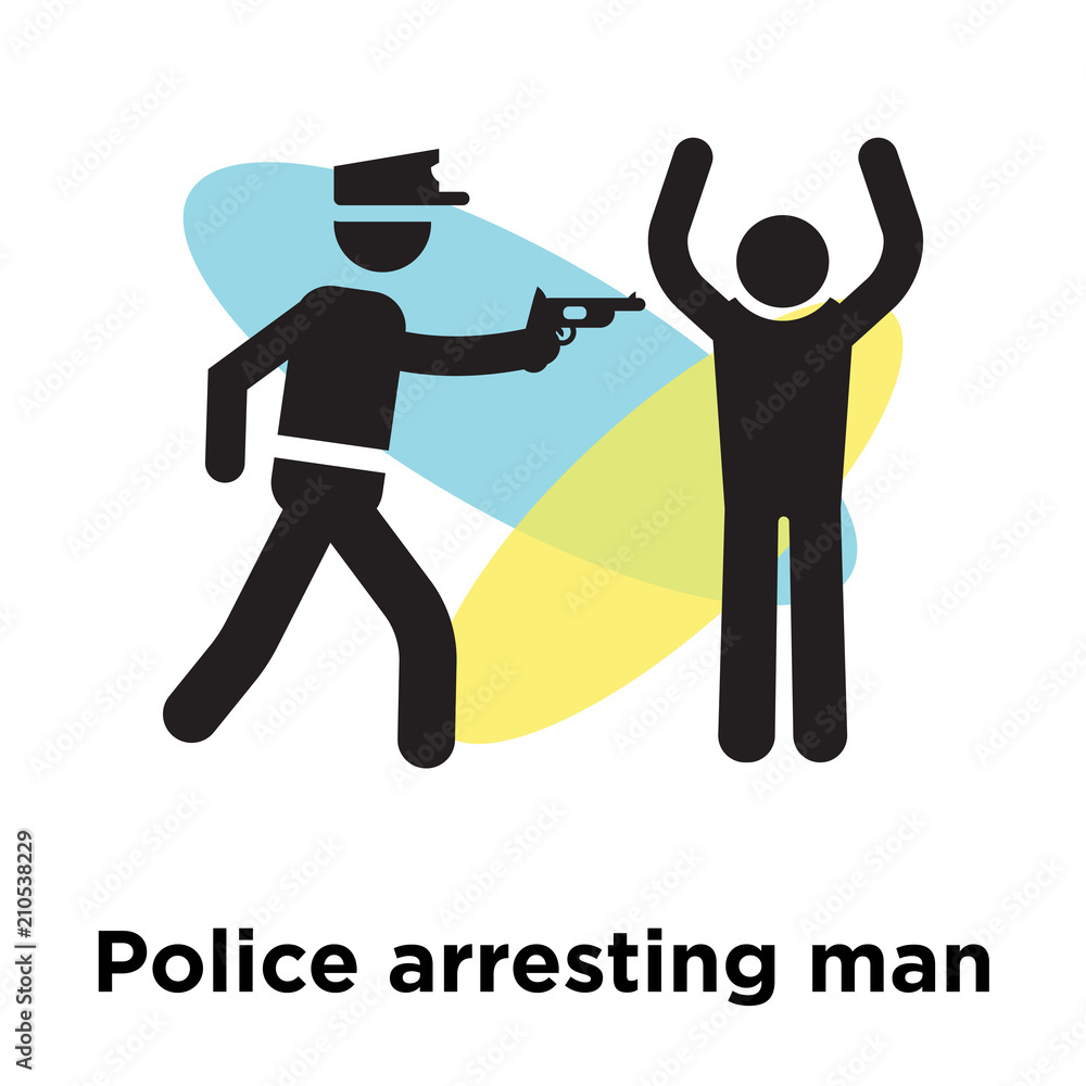 Police arresting man icon vector sign and symbol isolated on white background, Police arresting man logo concept Police arresting man icon vector sign and symbol isolated on white background, Police arresting man logo concept
