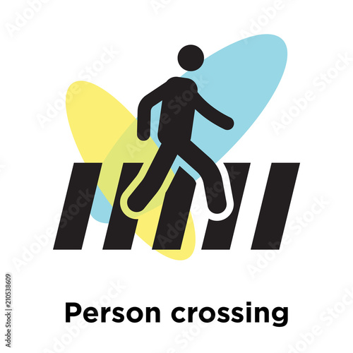 Person crossing street on crosswalk icon vector sign and symbol isolated on white background, Person crossing street on crosswalk logo concept