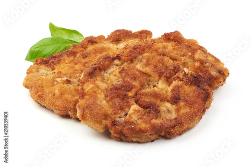 Viener schnitzel. Breaded chop, isolated on white background.