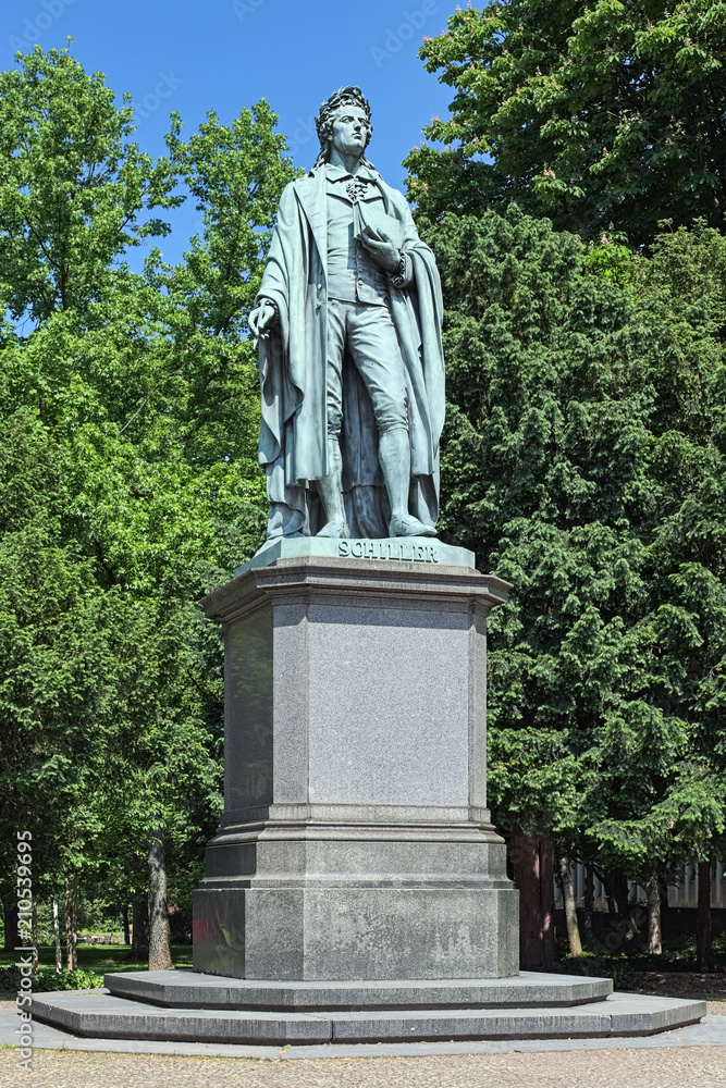 Schiller monument at the Taunusanlage park in Frankfurt am Main, Germany. The monument by sculptor Johannes Dielmann was unveiled on May 9, 1864.