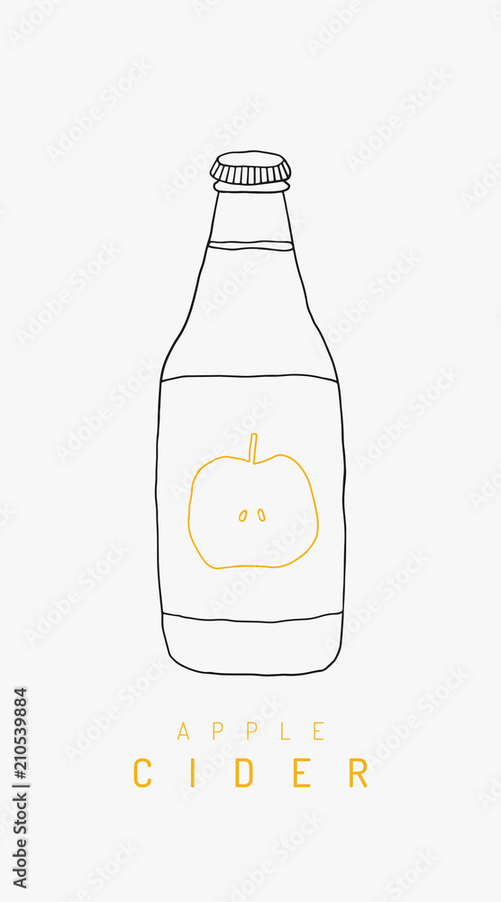 Apple cider bottle line art. Hand drawn vector contour on the white background Apple cider bottle line art. Hand drawn vector contour on the white background