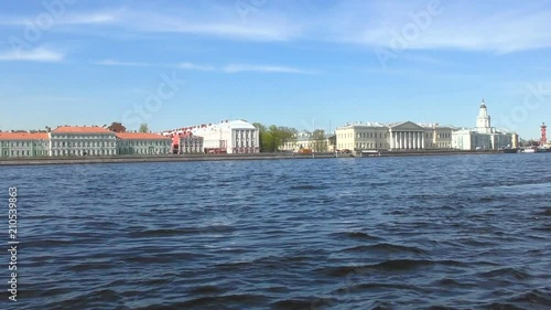 Pleasure craft on the river. St petersburg neva river.  Slow motion from a pleasure boat photo